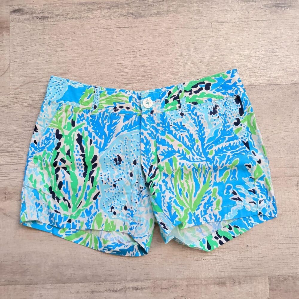Lilly Pulitzer Callahan Shorts 2 Blue Green Coral Reef Print